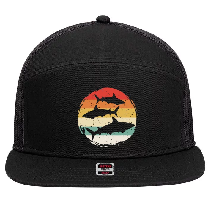 Sharks Vintage 80s Retro Clothes Shark Party In The Sea 7 Panel Mesh Trucker Snapback Hat