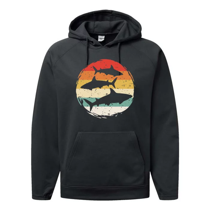 Sharks Vintage 80s Retro Clothes Shark Party In The Sea Performance Fleece Hoodie