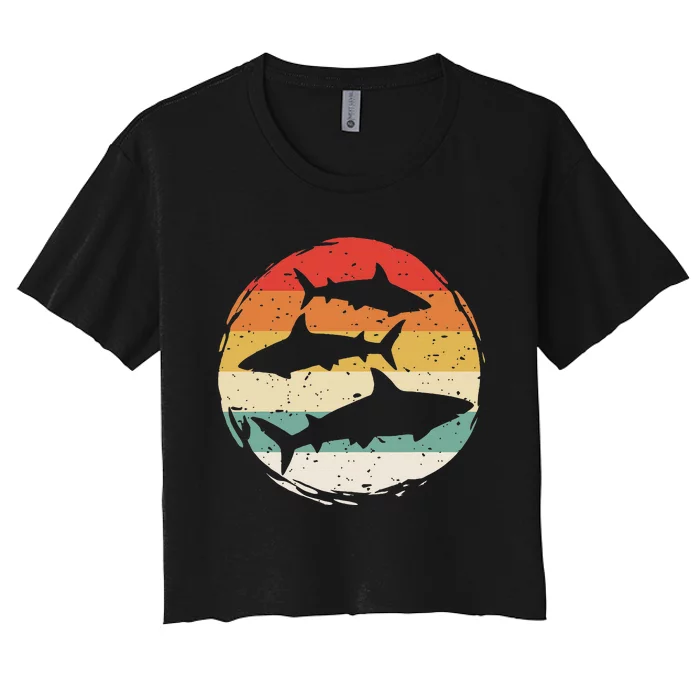 Sharks Vintage 80s Retro Clothes Shark Party In The Sea Women's Crop Top Tee