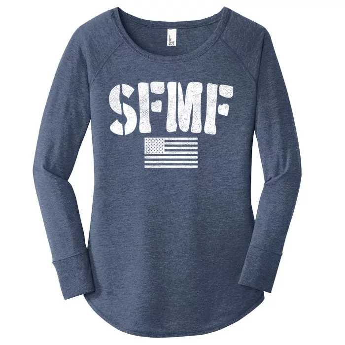 SFMF Vintage American Flag & Military Veteran Saying Women's Perfect Tri Tunic Long Sleeve Shirt