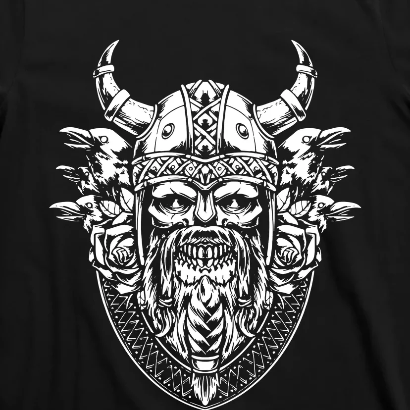 Skull Viking And Raven And Viking Helmet T-Shirt