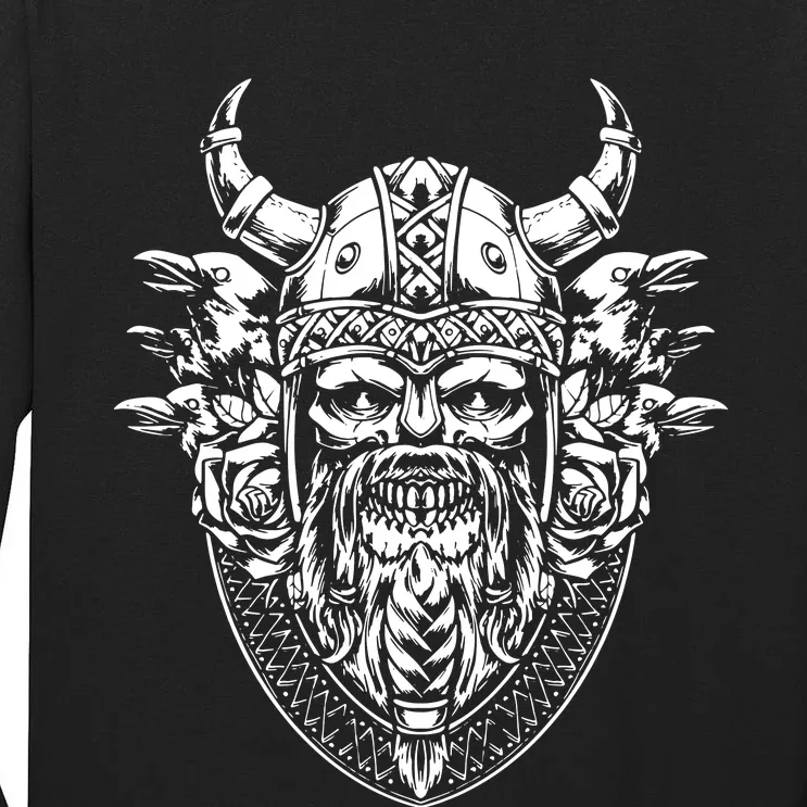 Skull Viking And Raven And Viking Helmet Tall Long Sleeve T-Shirt