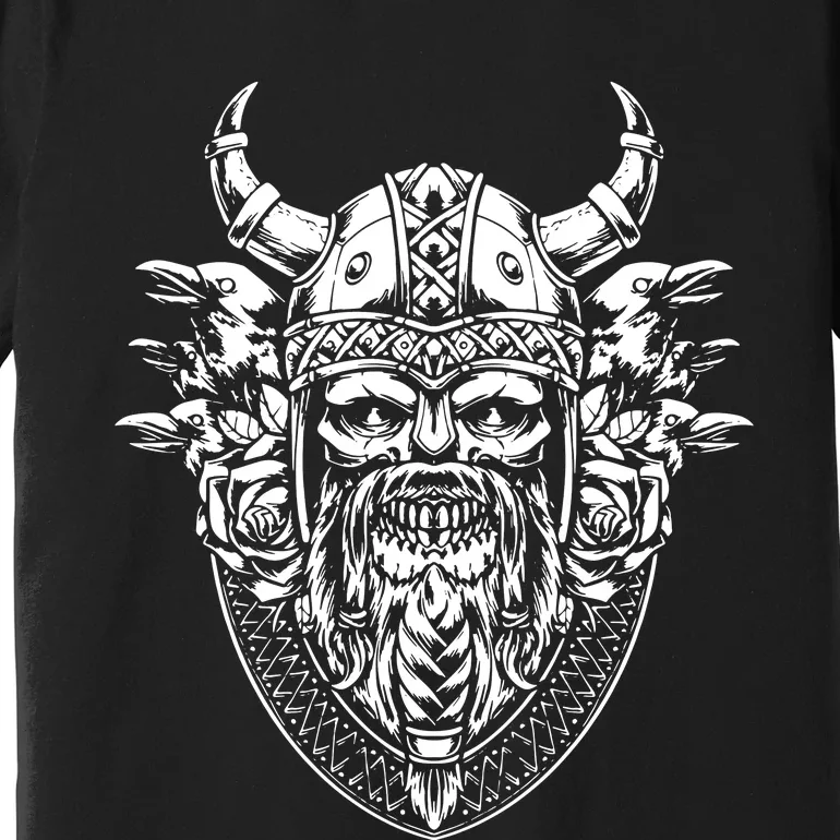 Skull Viking And Raven And Viking Helmet Premium T-Shirt