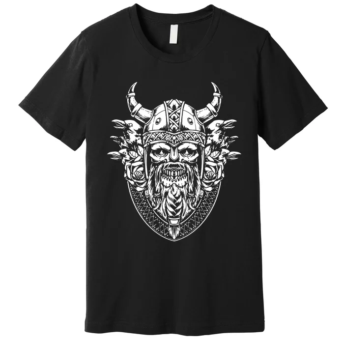 Skull Viking And Raven And Viking Helmet Premium T-Shirt