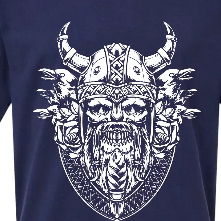 Skull Viking And Raven And Viking Helmet Sueded Cloud Jersey T-Shirt