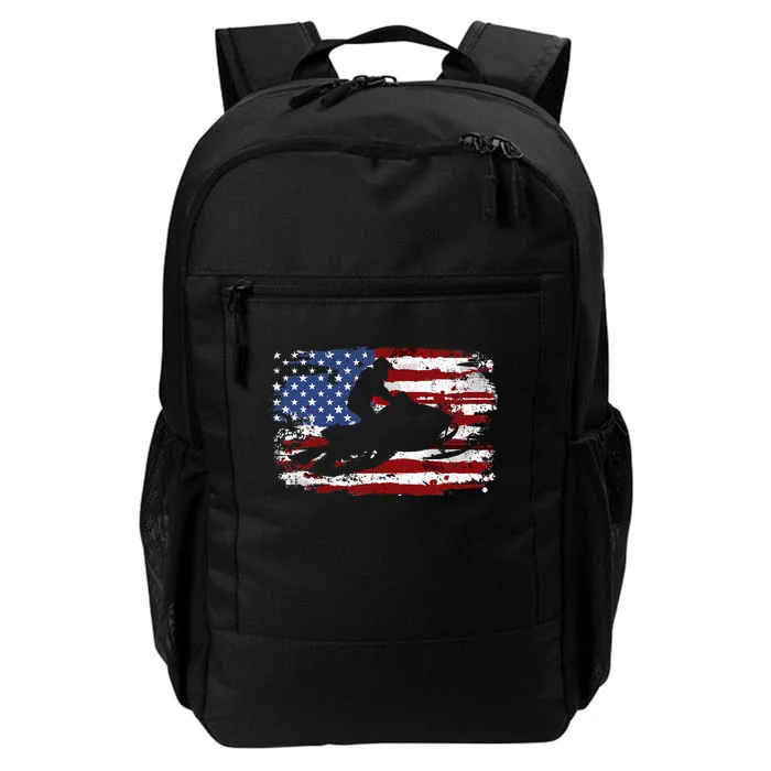 Snowmobile Vintage American Flag Daily Commute Backpack