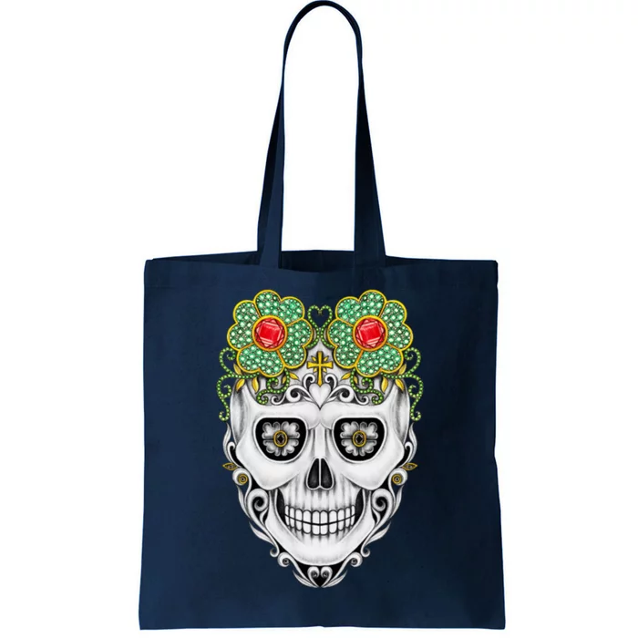 Sugarskull Vintage Art Set With Sapphire And Black Diamond Tote Bag