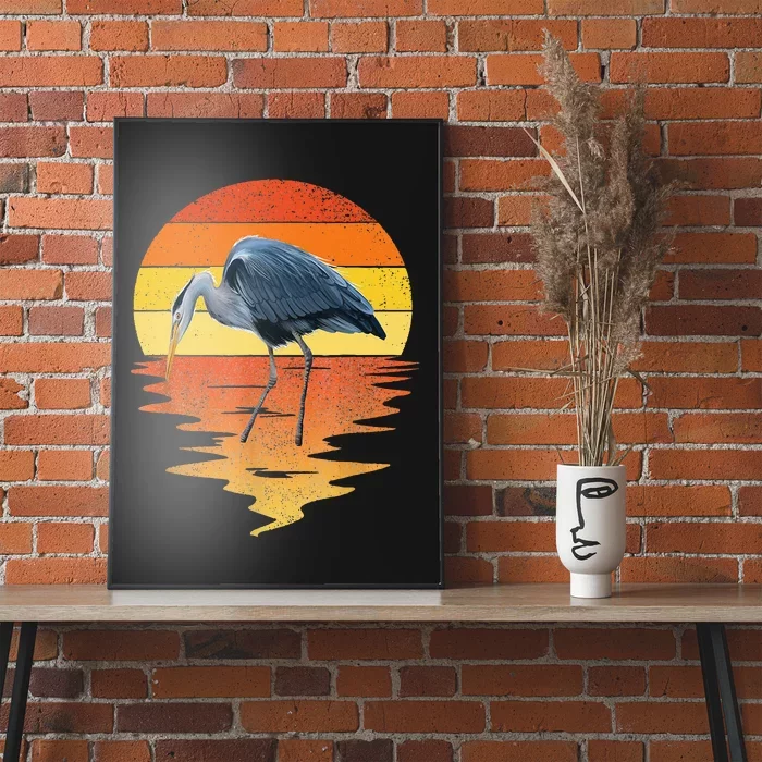 Sunset Vintage Blue Heron Heron Water Bird Poster