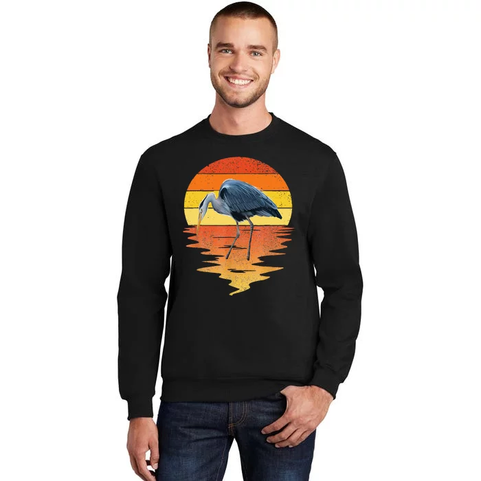 Sunset Vintage Blue Heron Heron Water Bird Tall Sweatshirt