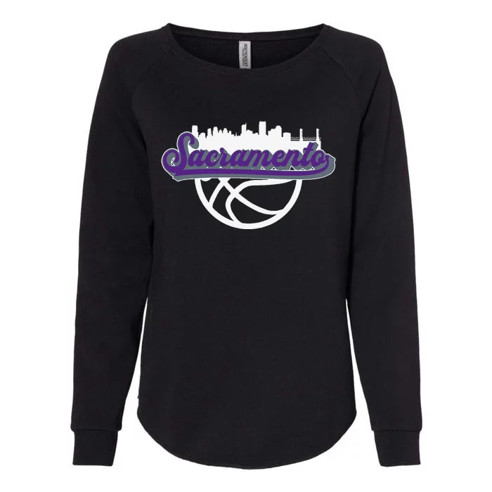 Sacramento Vintage Basketball Script City Skyline Fan Womens California Wash Sweatshirt