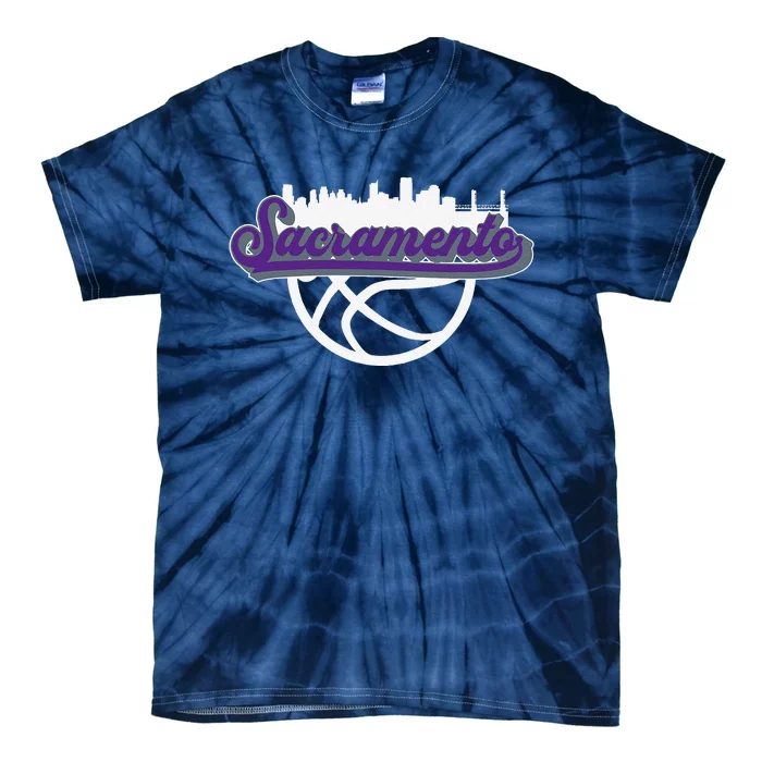 Sacramento Vintage Basketball Script City Skyline Fan Tie-Dye T-Shirt