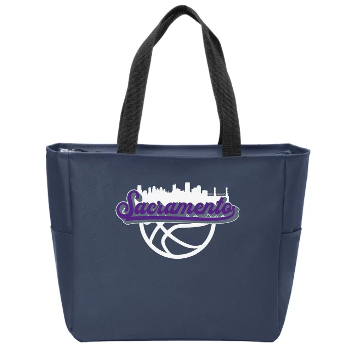 Sacramento Vintage Basketball Script City Skyline Fan Zip Tote Bag