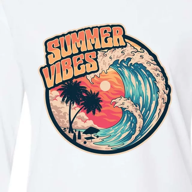 Summer Vibes Beach Sunset Palms Ocean Big Wave Surfing Womens Cotton Relaxed Long Sleeve T-Shirt