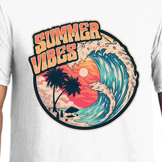 Summer Vibes Beach Sunset Palms Ocean Big Wave Surfing Pajama Set