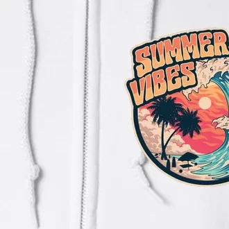 Summer Vibes Beach Sunset Palms Ocean Big Wave Surfing Full Zip Hoodie