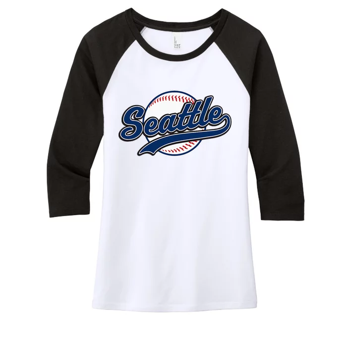 Seattle Vintage Baseball Throwback Retro Design Women's Tri-Blend 3/4-Sleeve Raglan Shirt