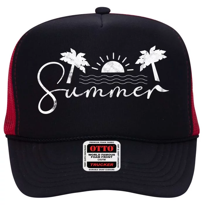 Summer Vintage Beach High Crown Mesh Trucker Hat