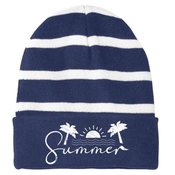 Summer Vintage Beach Striped Beanie with Solid Band