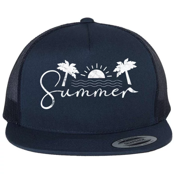 Summer Vintage Beach Flat Bill Trucker Hat