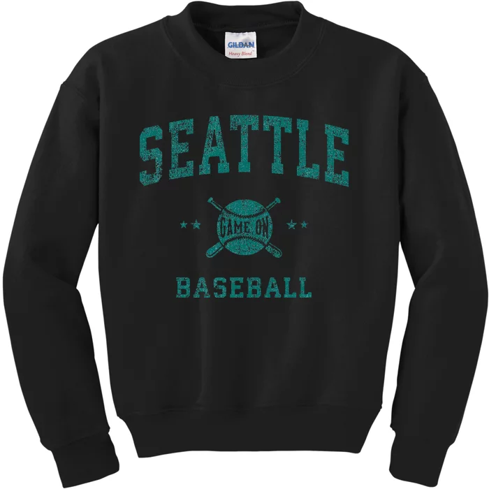 Seattle Vintage Baseball Throwback Retro Design Kids Sweatshirt