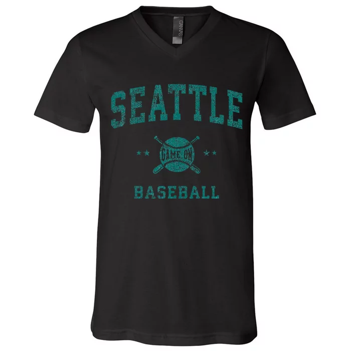 Seattle Vintage Baseball Throwback V-Neck T-Shirt