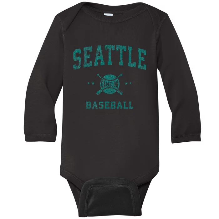 Seattle Vintage Baseball Throwback Baby Long Sleeve Bodysuit