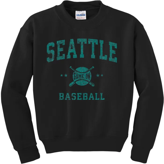 Seattle Vintage Baseball Throwback Kids Sweatshirt