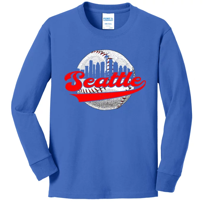 Seattle Vintage Baseball Lover Retro Game Day Dad Mom Meaningful Gift Kids Long Sleeve Shirt