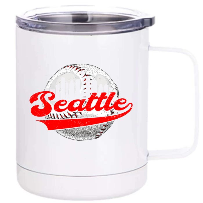 Seattle Vintage Baseball Lover Retro Game Day Dad Mom Meaningful Gift Front & Back 12oz Stainless Steel Tumbler Cup