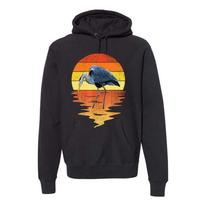 sunset vintage blue heron Heron Water Bird Premium Hoodie