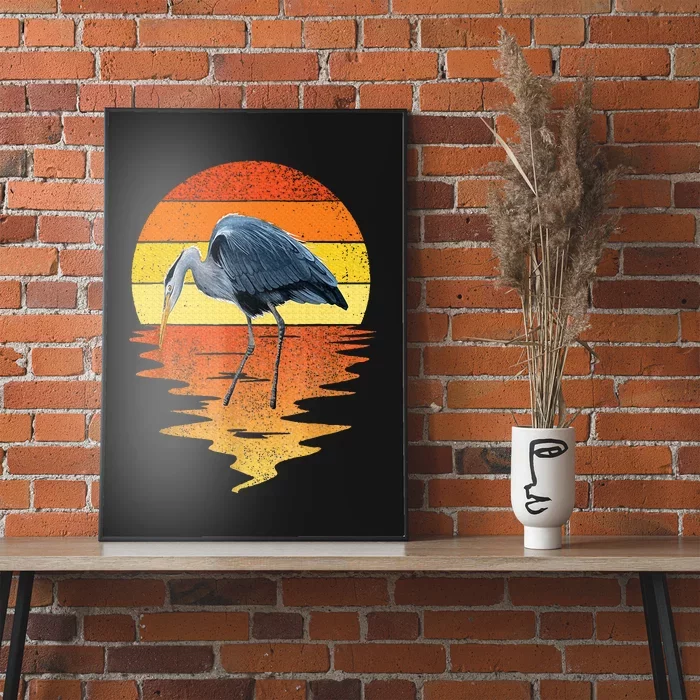 sunset vintage blue heron Heron Water Bird Poster