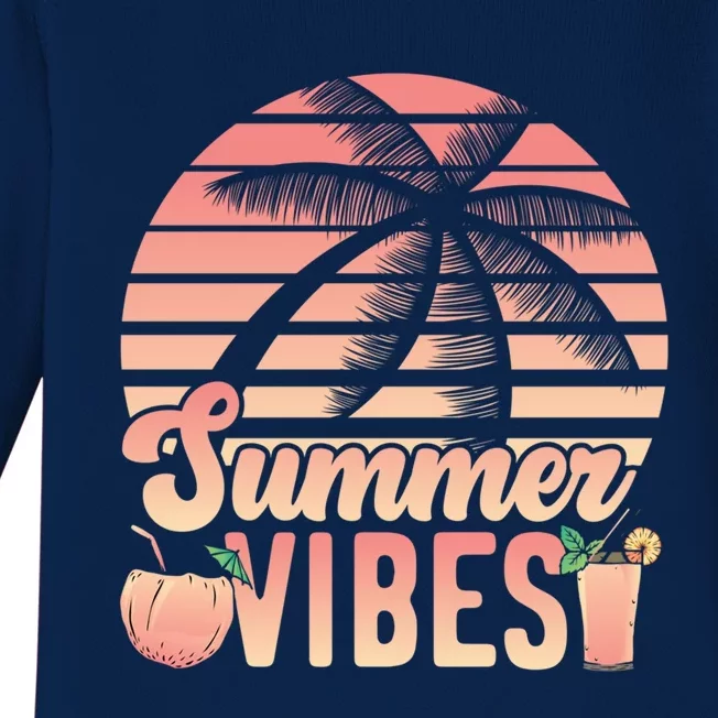 Summer Vibes Beach Vacation Lover Travel Vacay Adventurer Funny Gift Baby Long Sleeve Bodysuit