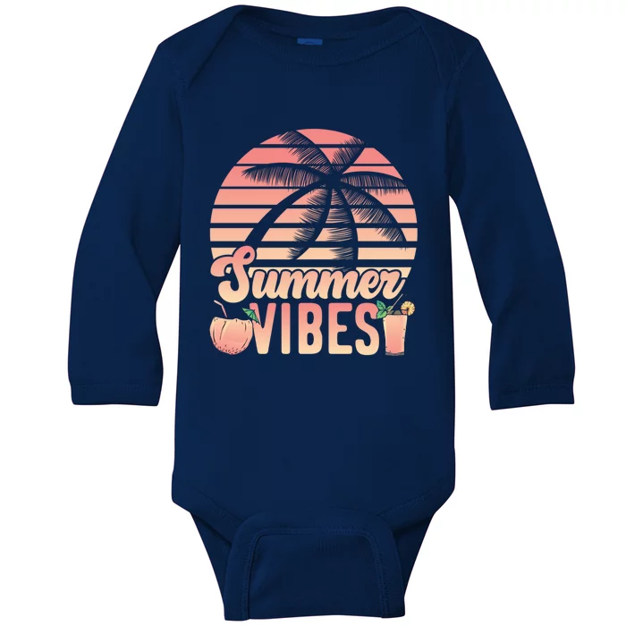 Summer Vibes Beach Vacation Lover Travel Vacay Adventurer Funny Gift Baby Long Sleeve Bodysuit