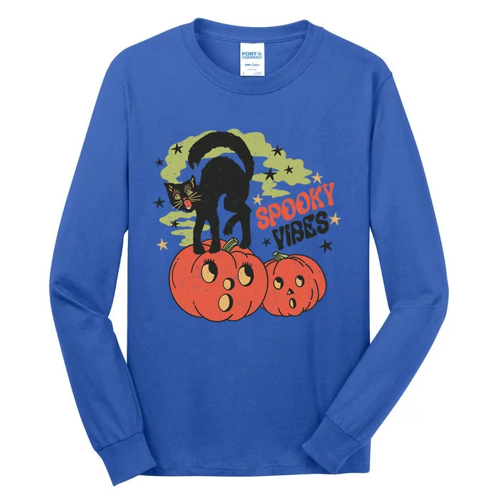 Spooky Vibes Black Cat Lover Pumpkin Ghost Vintage Halloween Great Gift Tall Long Sleeve T-Shirt