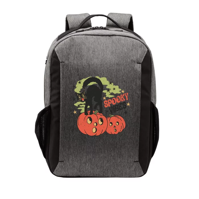 Spooky Vibes Black Cat Lover Pumpkin Ghost Vintage Halloween Great Gift Vector Backpack