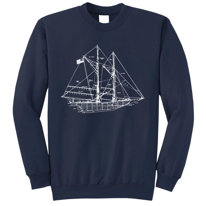 Sailing Vintage Blueprint Sailboat Yachting Vacation Sweatshirt