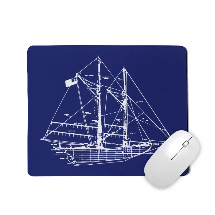 Sailing Vintage Blueprint Sailboat Yachting Vacation Mousepad