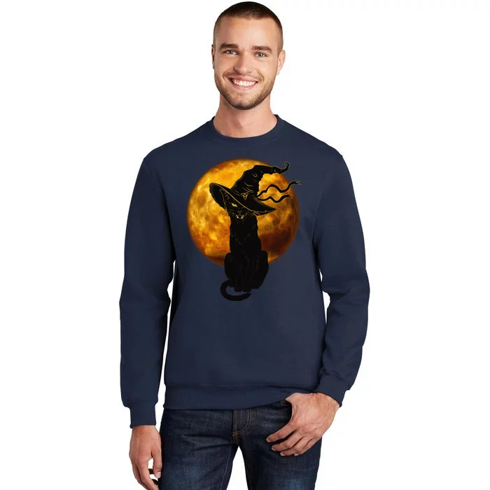 Scary Vintage Black Cat With Witch Hat Full Moon Halloween Sweatshirt