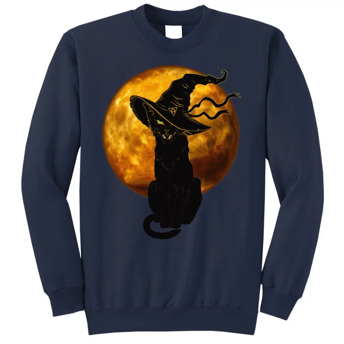 Scary Vintage Black Cat With Witch Hat Full Moon Halloween Sweatshirt