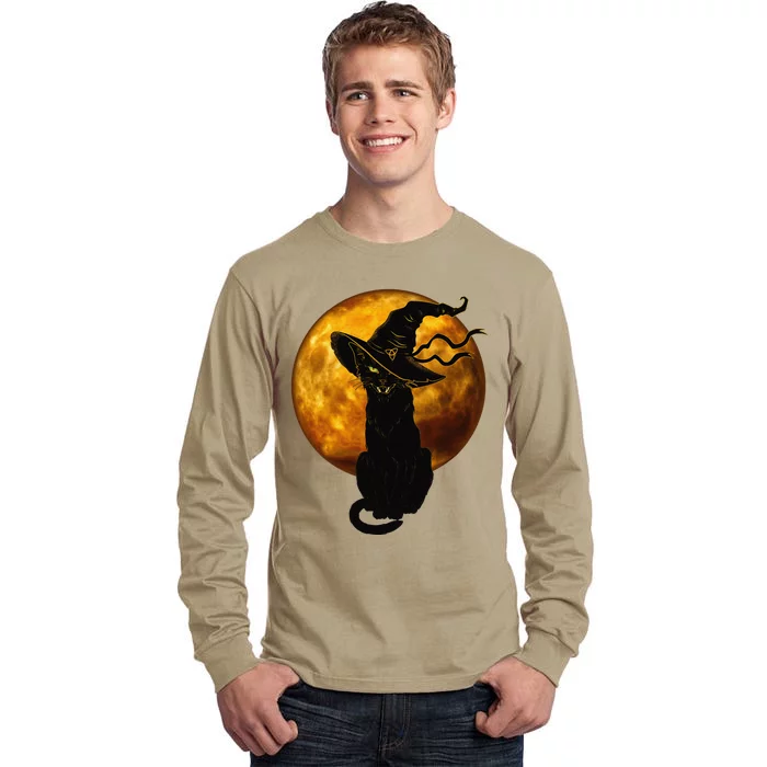 Scary Vintage Black Cat With Witch Hat Full Moon Halloween Tall Long Sleeve T-Shirt