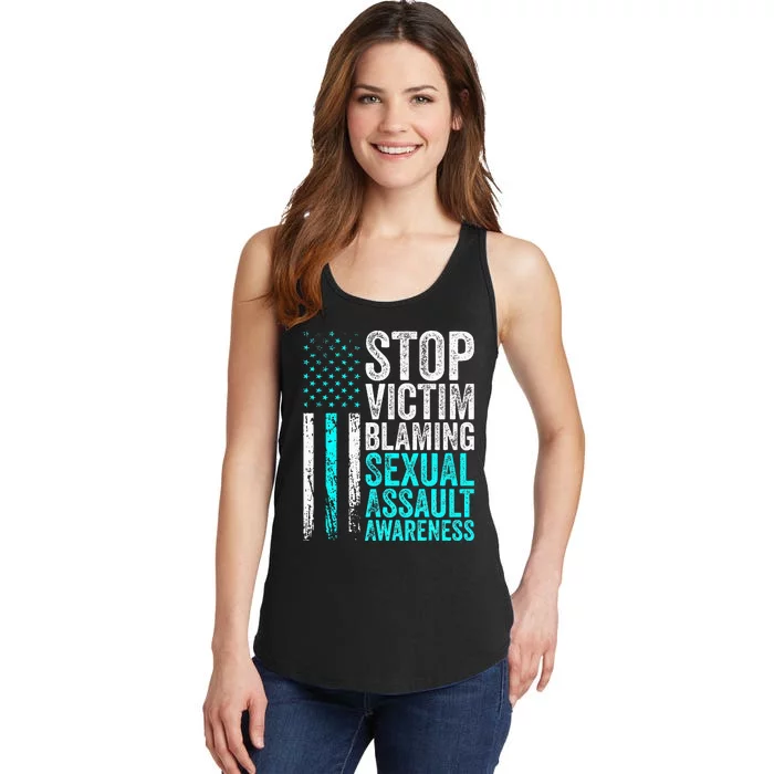 Stop Victim Blaming American Flag Sexual Assault Awareness Ladies Essential Tank