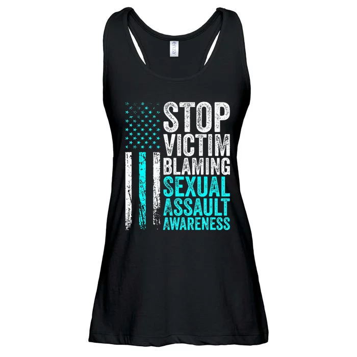 Stop Victim Blaming American Flag Sexual Assault Awareness Ladies Essential Flowy Tank