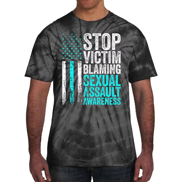 Stop Victim Blaming American Flag Sexual Assault Awareness Tie-Dye T-Shirt