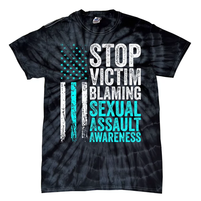 Stop Victim Blaming American Flag Sexual Assault Awareness Tie-Dye T-Shirt