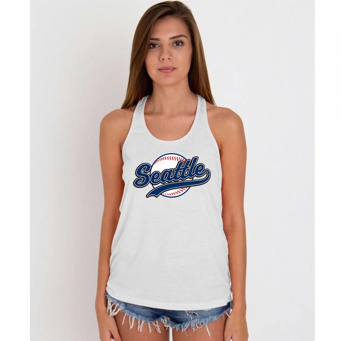 Seattle Vintage Baseball Throwback Retro Design Women's Knotted Racerback Tank