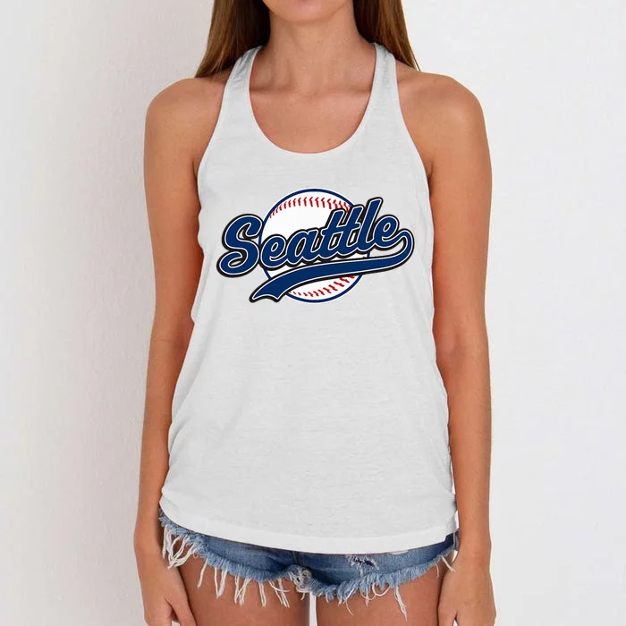 Seattle Vintage Baseball Throwback Retro Design Women's Knotted Racerback Tank