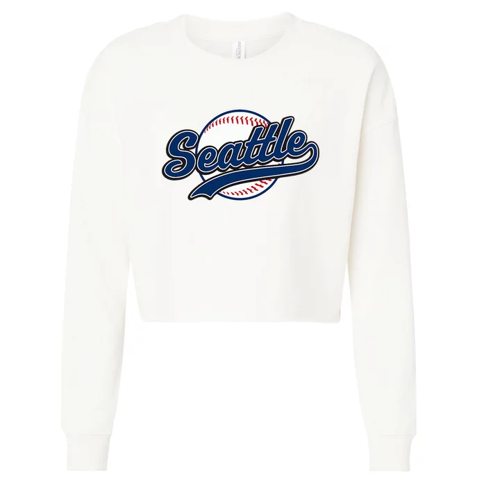 Seattle Vintage Baseball Throwback Retro Design Cropped Pullover Crew