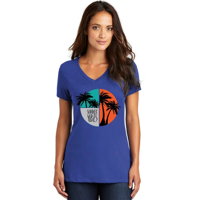 Summer Vibes Colorful Vacation Palm Tree Vacay Mode Sunshine Cute Gift Women's V-Neck T-Shirt