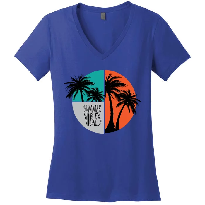 Summer Vibes Colorful Vacation Palm Tree Vacay Mode Sunshine Cute Gift Women's V-Neck T-Shirt