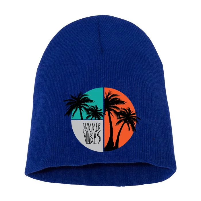 Summer Vibes Colorful Vacation Palm Tree Vacay Mode Sunshine Cute Gift Short Acrylic Beanie